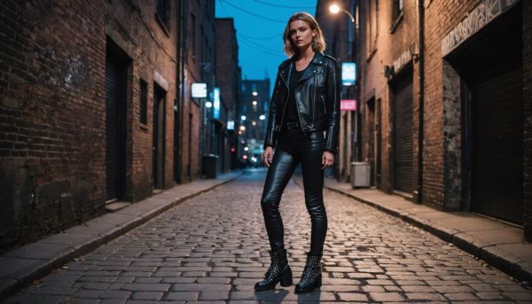 Look rock avec un pantalon en cuir et bottines cloutées
